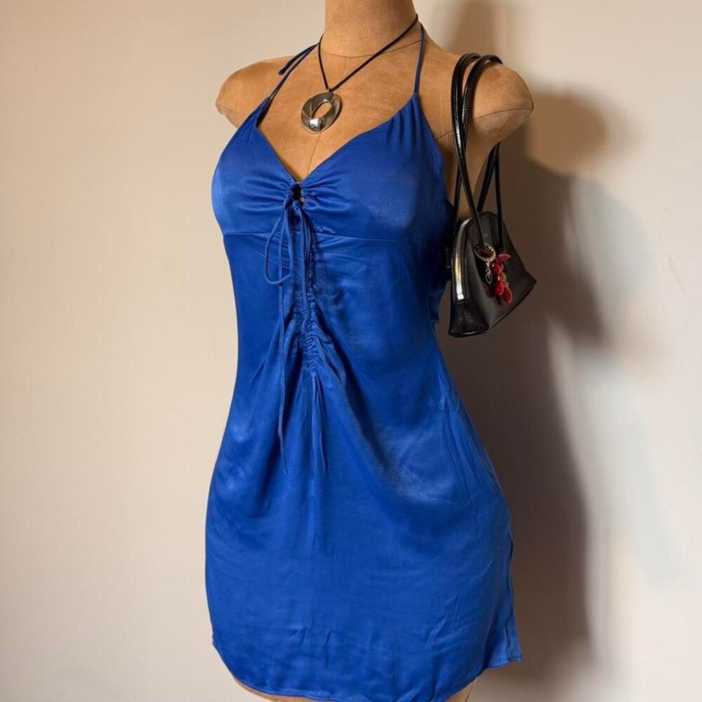 Royal blue satin look halter